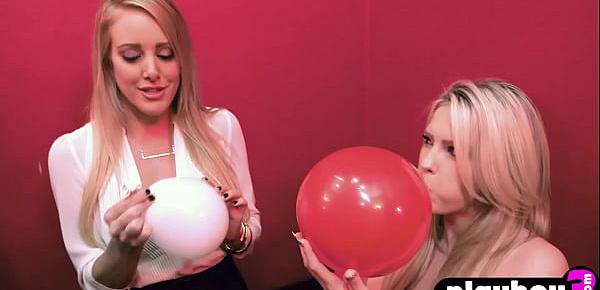  sweet blonde mistress mina enjoyed crazy games and she jumped on the balloon